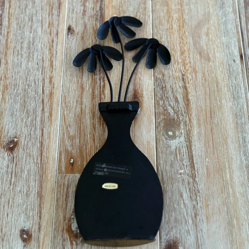 Vintage Metal Vase with Flowers Wall Hanging